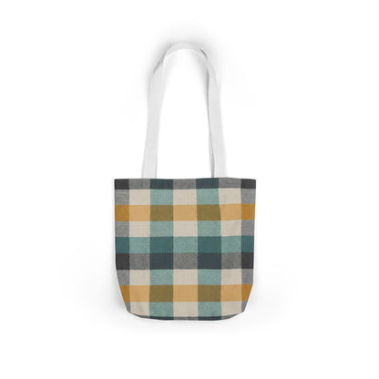 Plaid Canvas Tote Bag — Teal, Mustard & Charcoal Checkered Market Bag