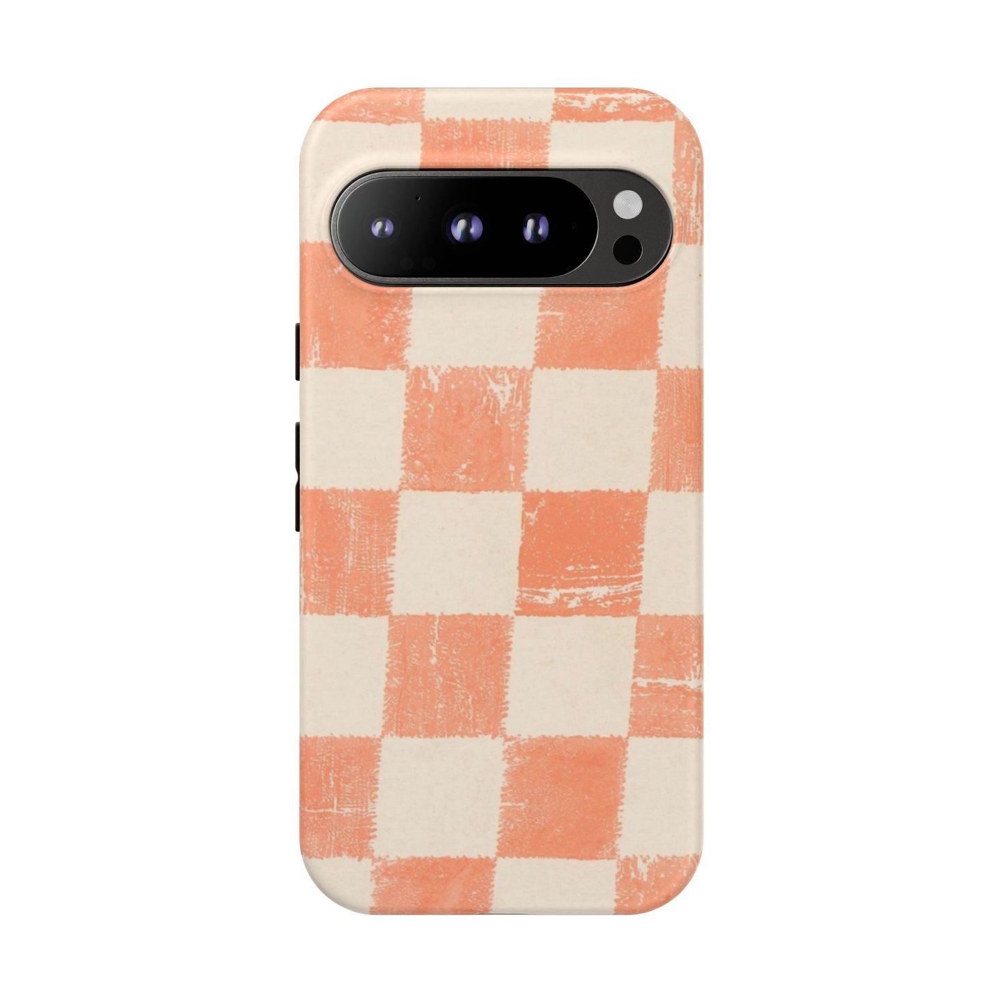Peach Checkerboard Tough Phone Case — Retro Distressed Grid Design