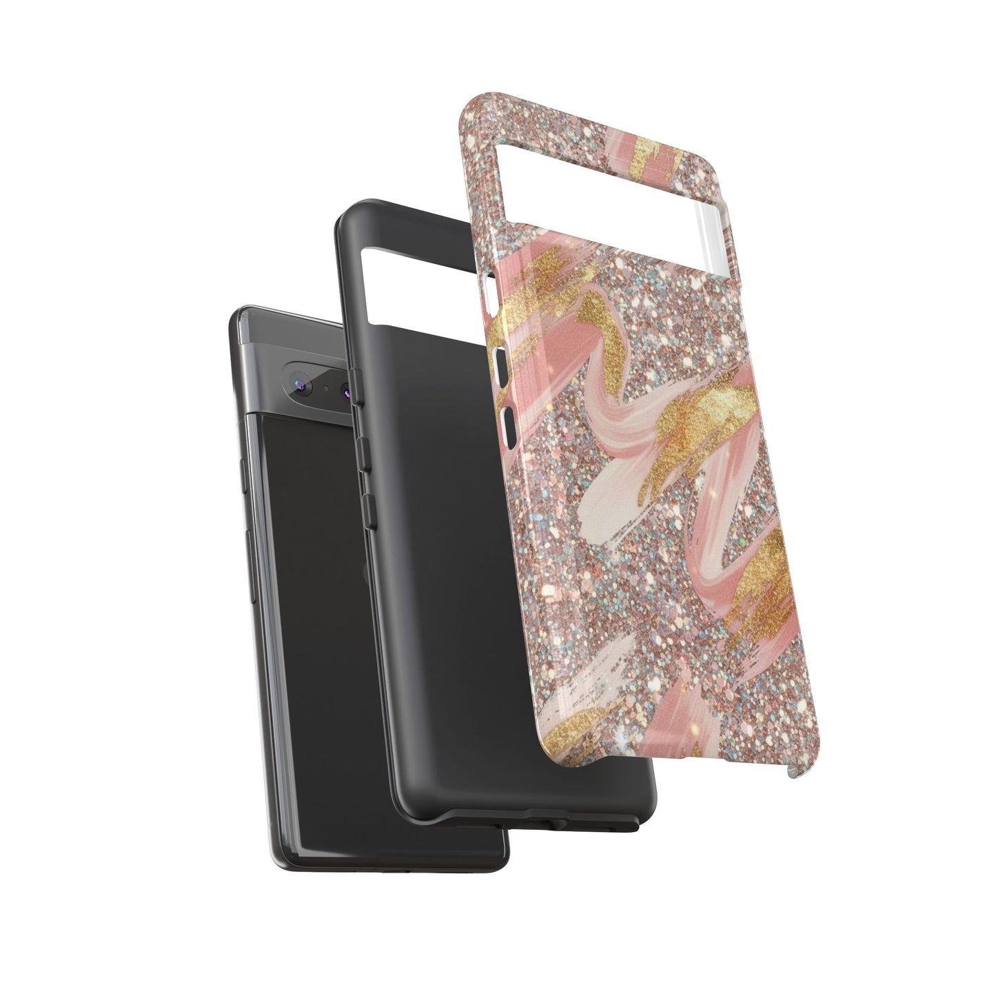 Glitter Blush Marble Phone Case — Pink Gold Swirl Tough Case