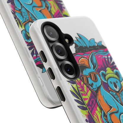Kangaroo & Koala Surf Phone Case — Retro Neon Beach Art Tough Case
