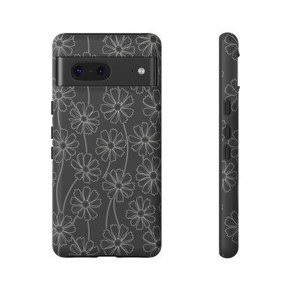 Floral Doodle Tough Phone Case — Black & Gray Daisy Pattern