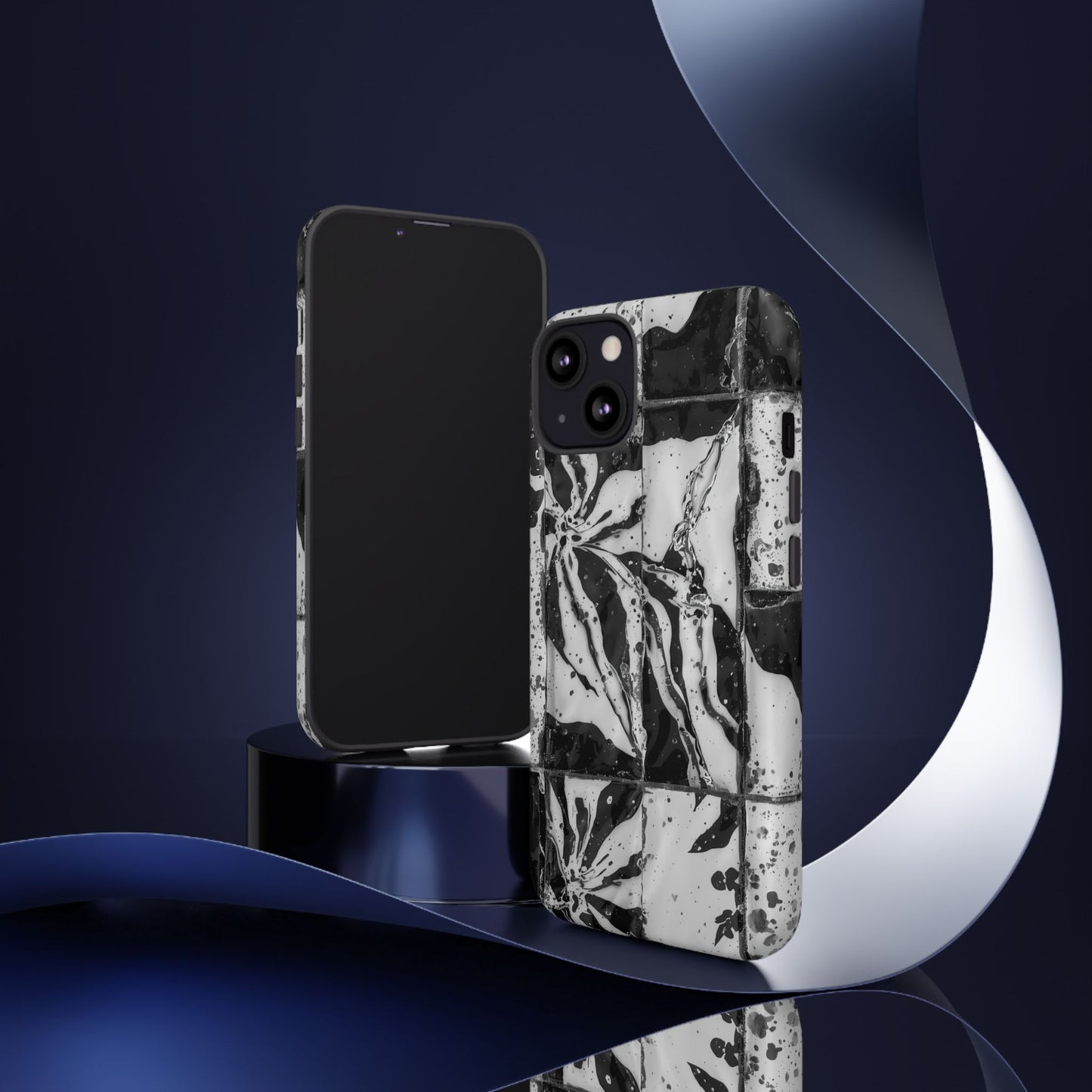Monochrome Tile Floral Tough Phone Case