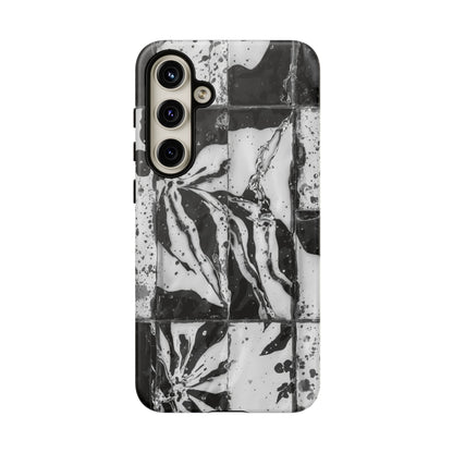 Monochrome Tile Floral Tough Phone Case