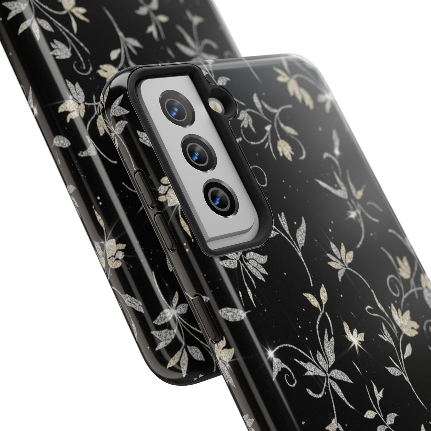 Floral Noir Tough Phone Case — Vintage Black Botanical Protective Cover