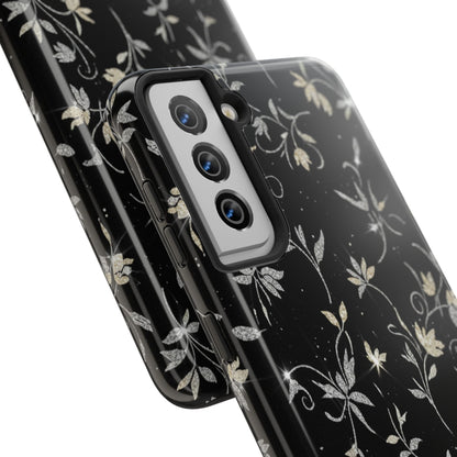 Floral Noir Tough Phone Case — Vintage Black Botanical Protective Cover