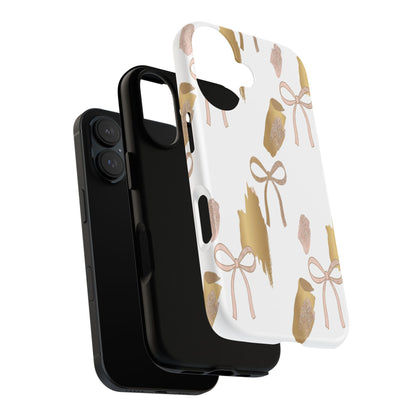 Phone Case — Gold Brushstroke & Blush Bow Pattern