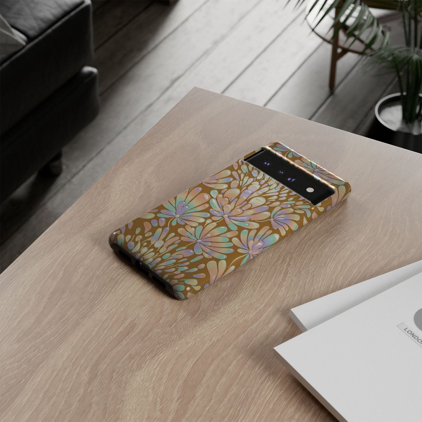Floral Burst Tough Phone Case – Gold Pastel Botanical Protection