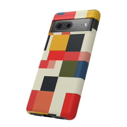 Abstract Color Block Tough Phone Case — Retro Geometric Protective Cover