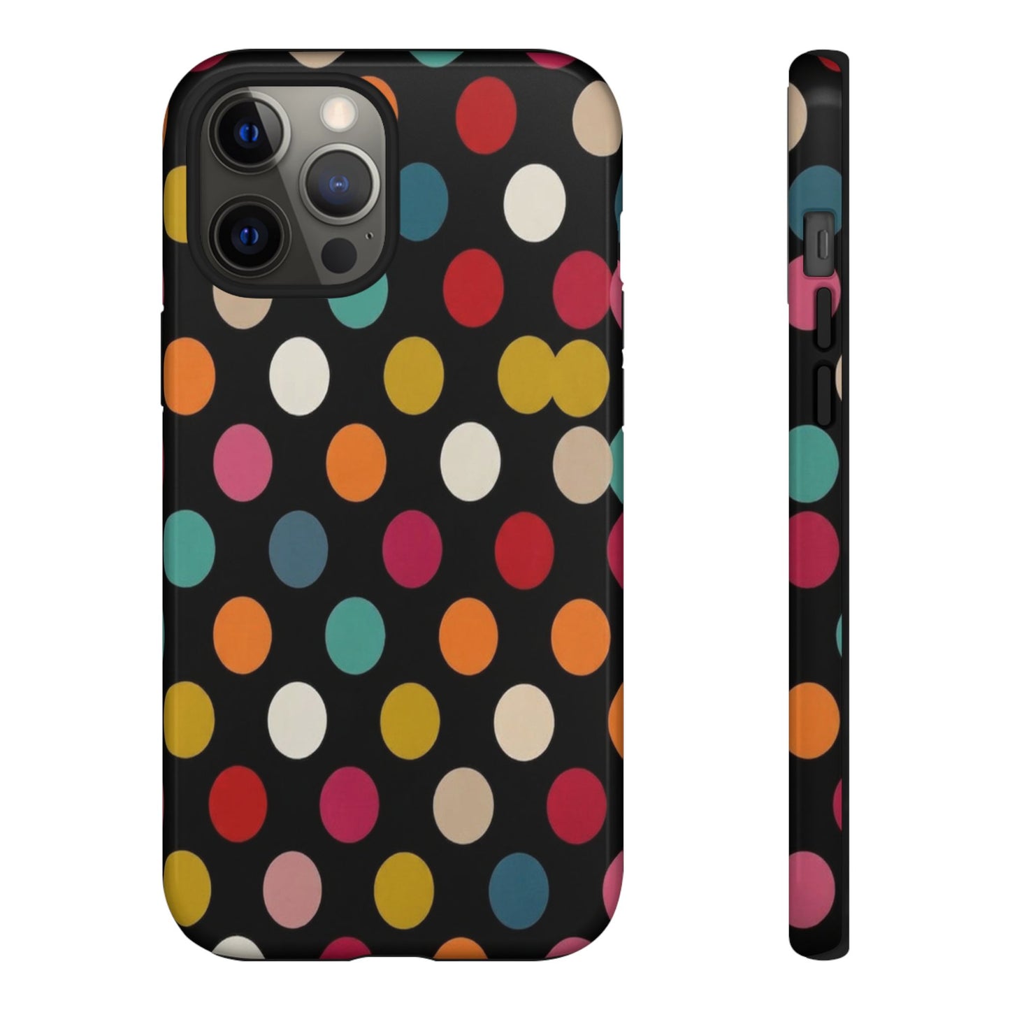 Polka Dot Tough Phone Case – Colorful Retro Dots on Black