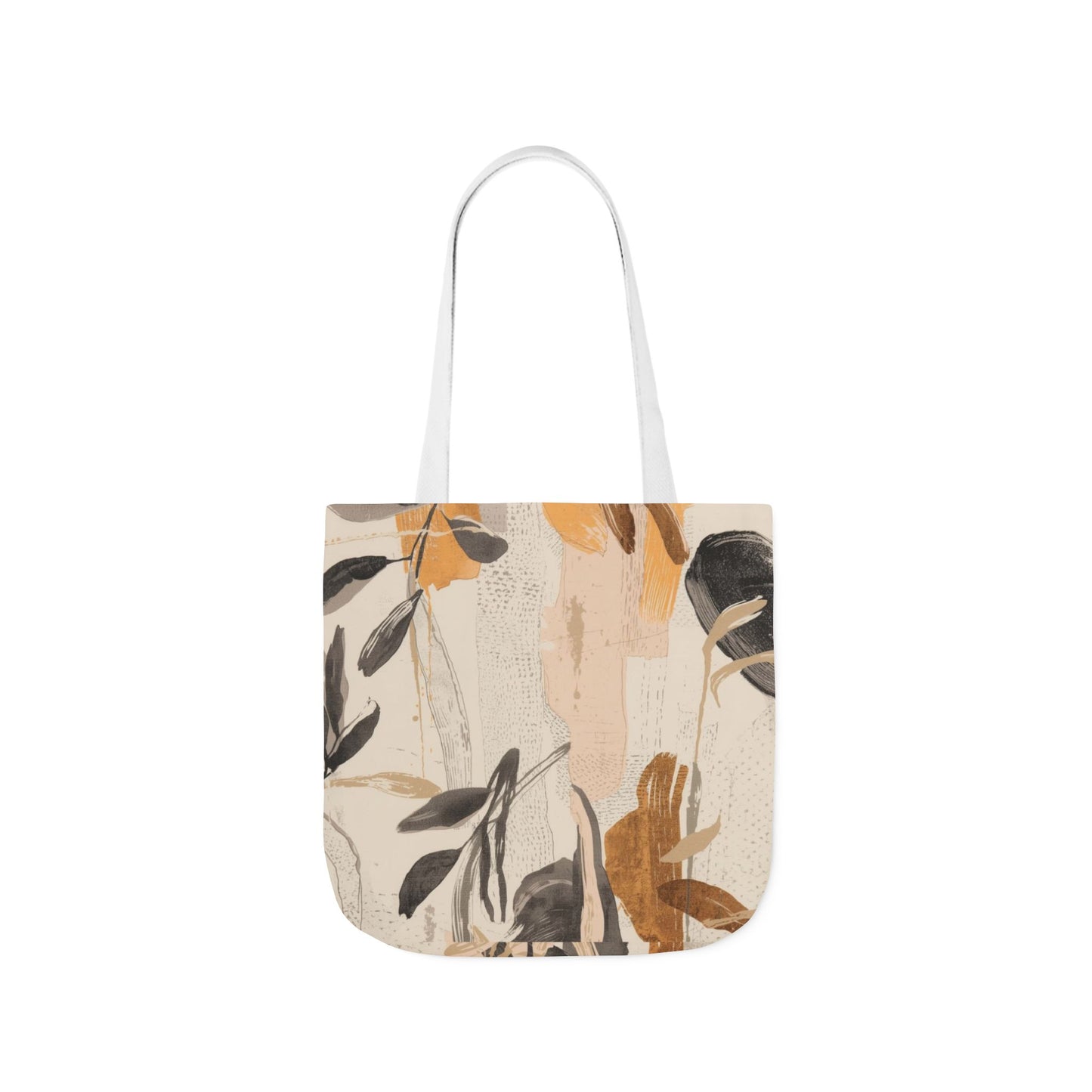 Boho Botanical Canvas Tote Bag — Neutral Abstract Leaf Print