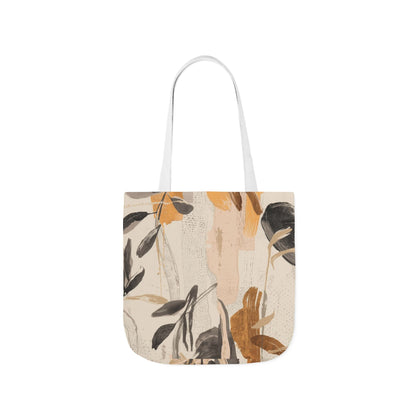 Boho Botanical Canvas Tote Bag — Neutral Abstract Leaf Print