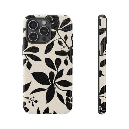 Black Floral Pattern Phone Case — Monochrome Botanical Tough Case