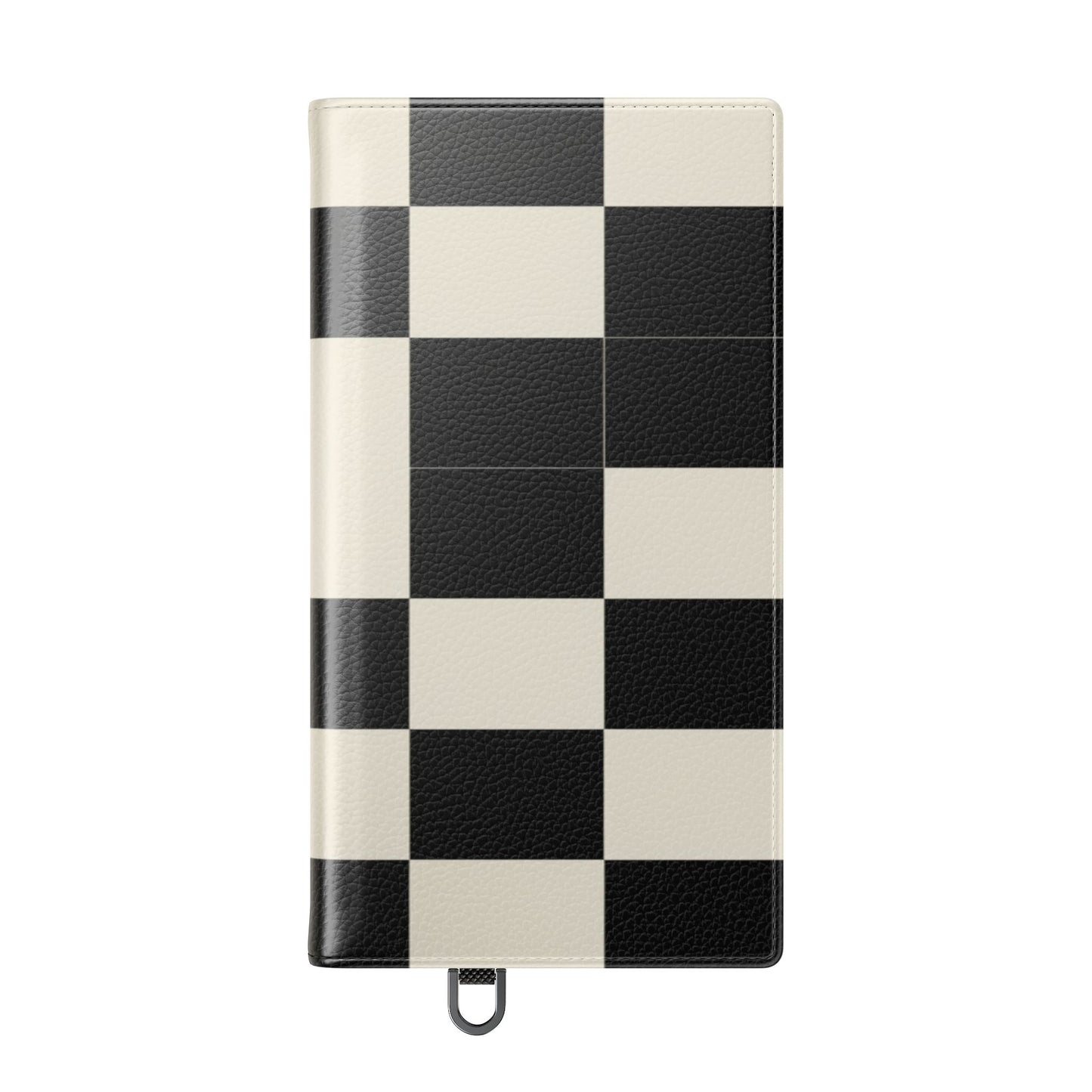 Checkered Flip Phone Case – Black & Cream Retro Grid Wallet Case