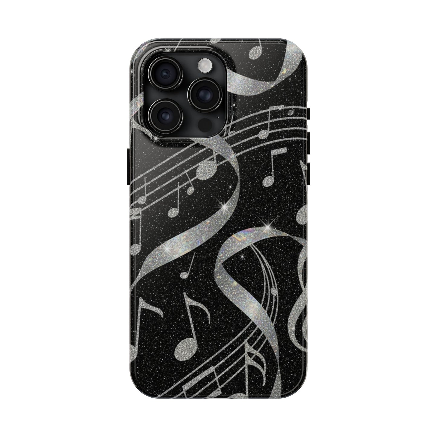 Musical Notes Tough Phone Case – Glitter Black Musician Phone Cover