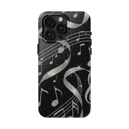 Musical Notes Tough Phone Case – Glitter Black Musician Phone Cover