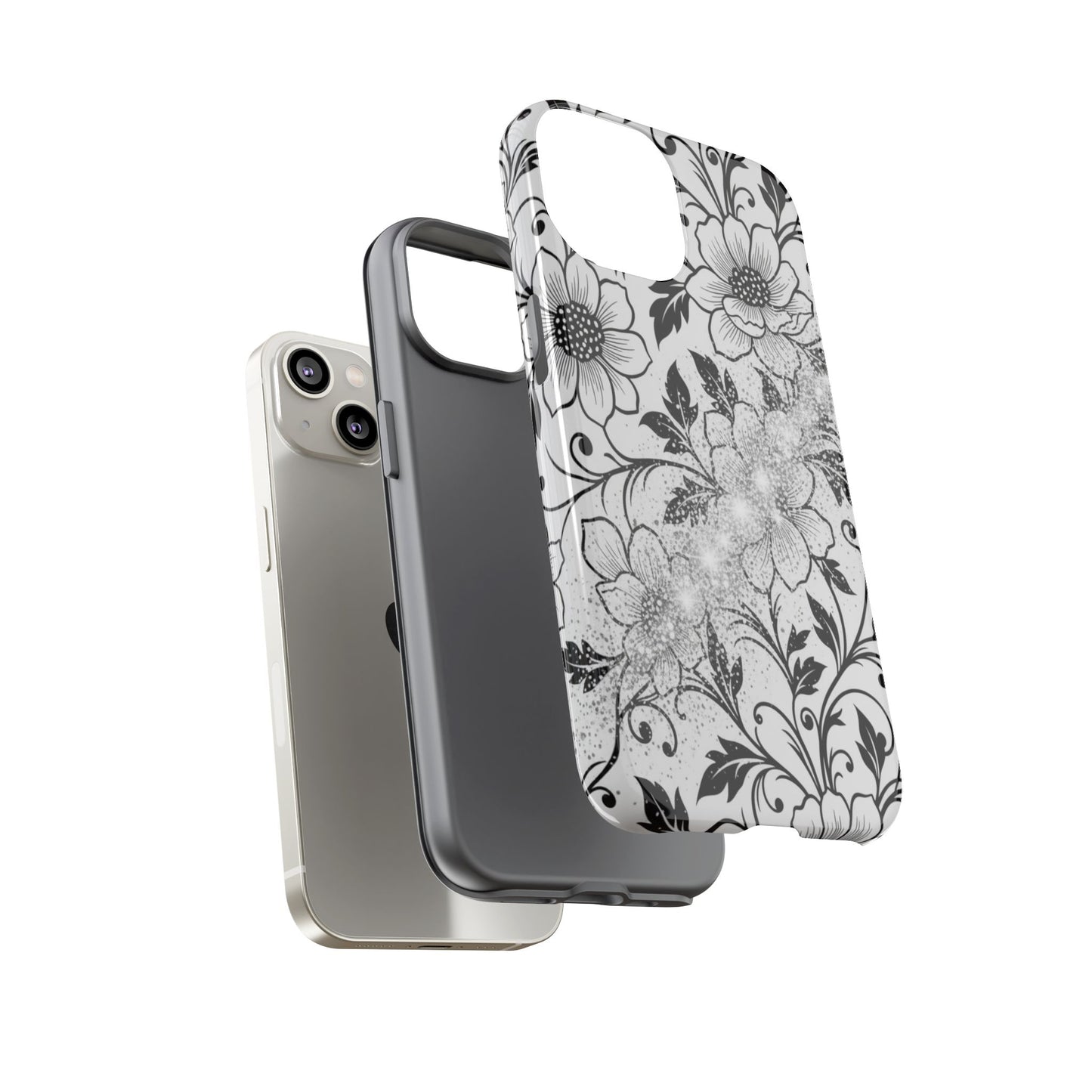 Floral Lace Phone Case — Black & White Vintage Flower Protective Case