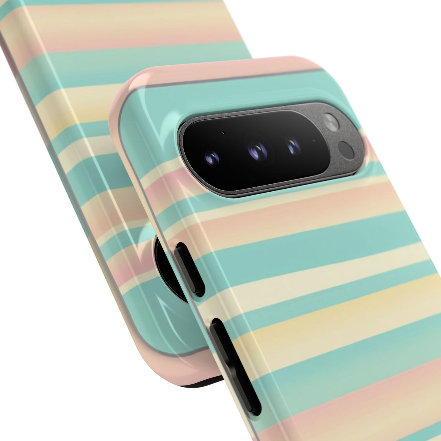 Pastel Striped Tough Phone Case — Mint, Peach & Cream Protective Cover