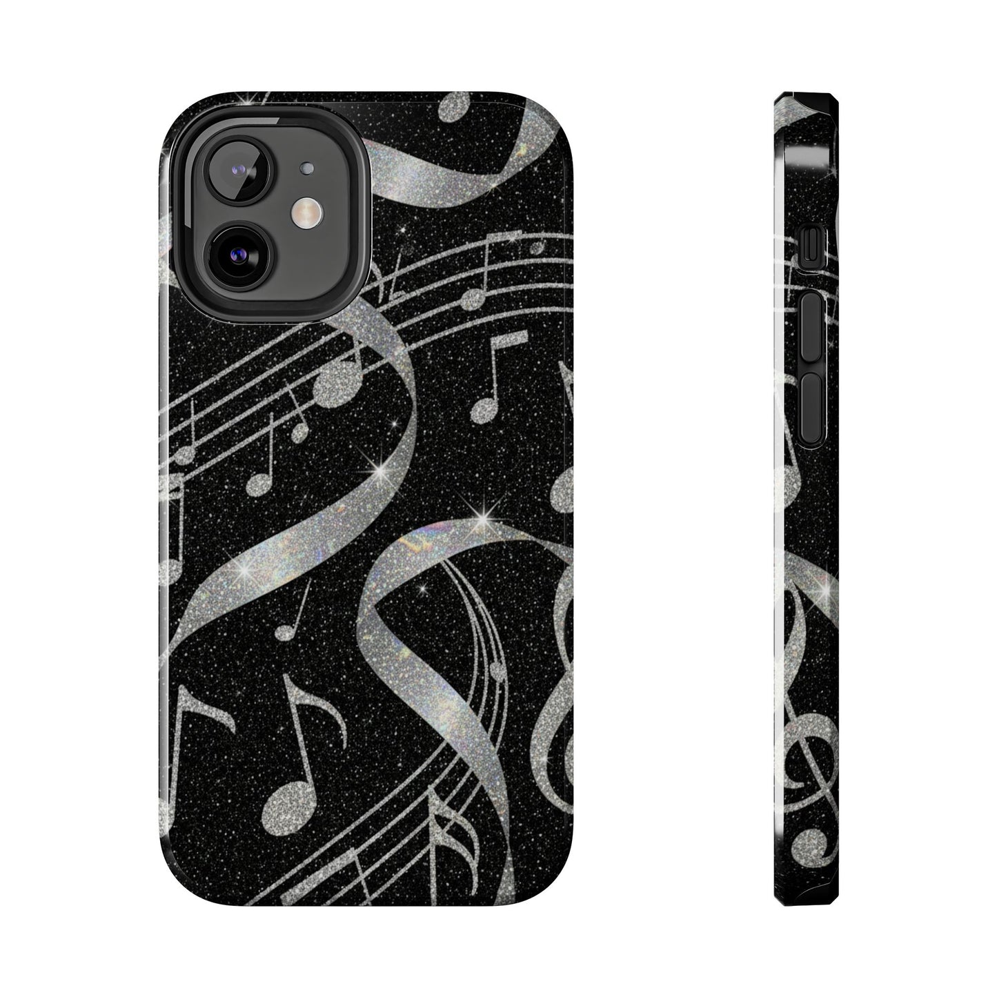 Musical Notes Tough Phone Case – Glitter Black Musician Phone Cover