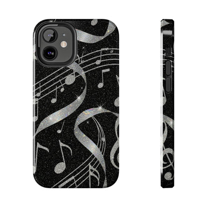 Musical Notes Tough Phone Case – Glitter Black Musician Phone Cover
