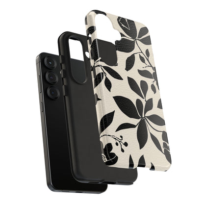 Black Floral Pattern Phone Case — Monochrome Botanical Tough Case
