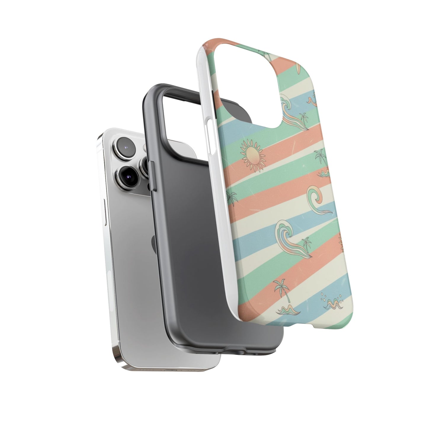 Surf Stripe Tough Phone Case — Retro Beach Waves Pattern