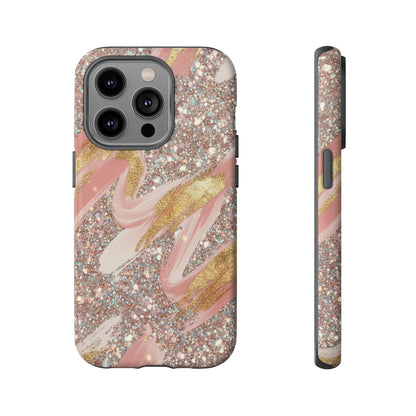 Glitter Blush Marble Phone Case — Pink Gold Swirl Tough Case