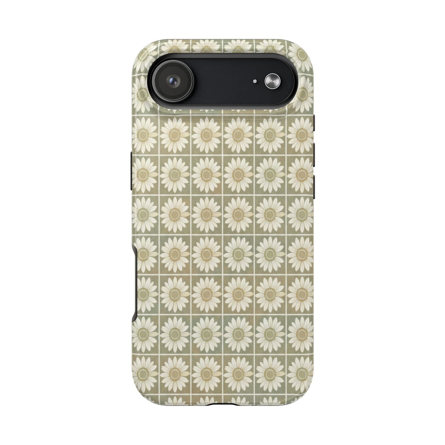 Daisy Tile Tough Phone Case — Retro Floral Protective Phone Cover