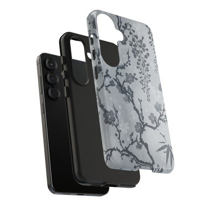 Tough Phone Case — Gray Cherry Blossom Ink Floral Design