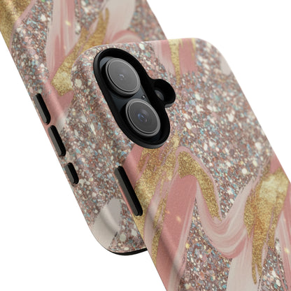 Glitter Blush Marble Phone Case — Pink Gold Swirl Tough Case