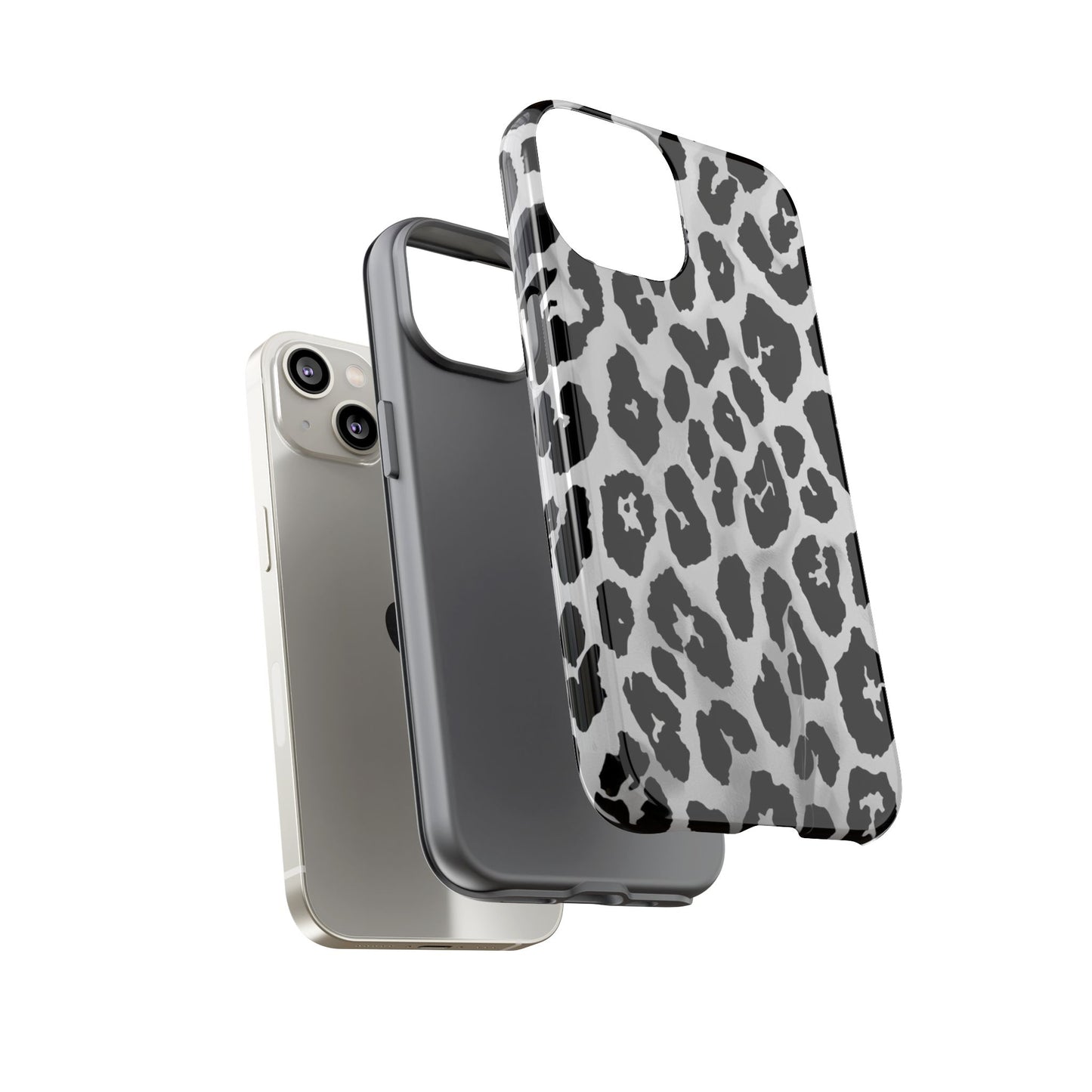 Leopard Print Tough Phone Case – Black & White Animal Pattern Protective Cover