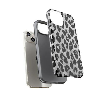 Leopard Print Tough Phone Case – Black & White Animal Pattern Protective Cover