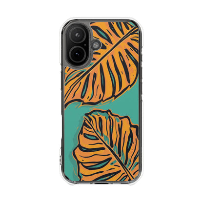 Clear Magnetic Phone Case — Tropical Orange Leaf Design
