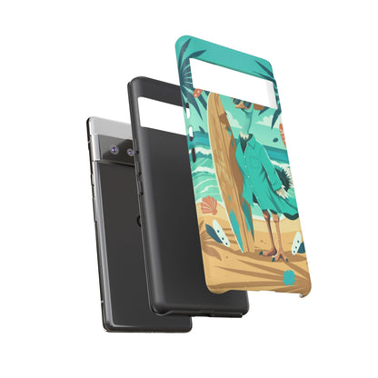 Phone Case — Retro Dressed Seagull Surfing Beach Illustration