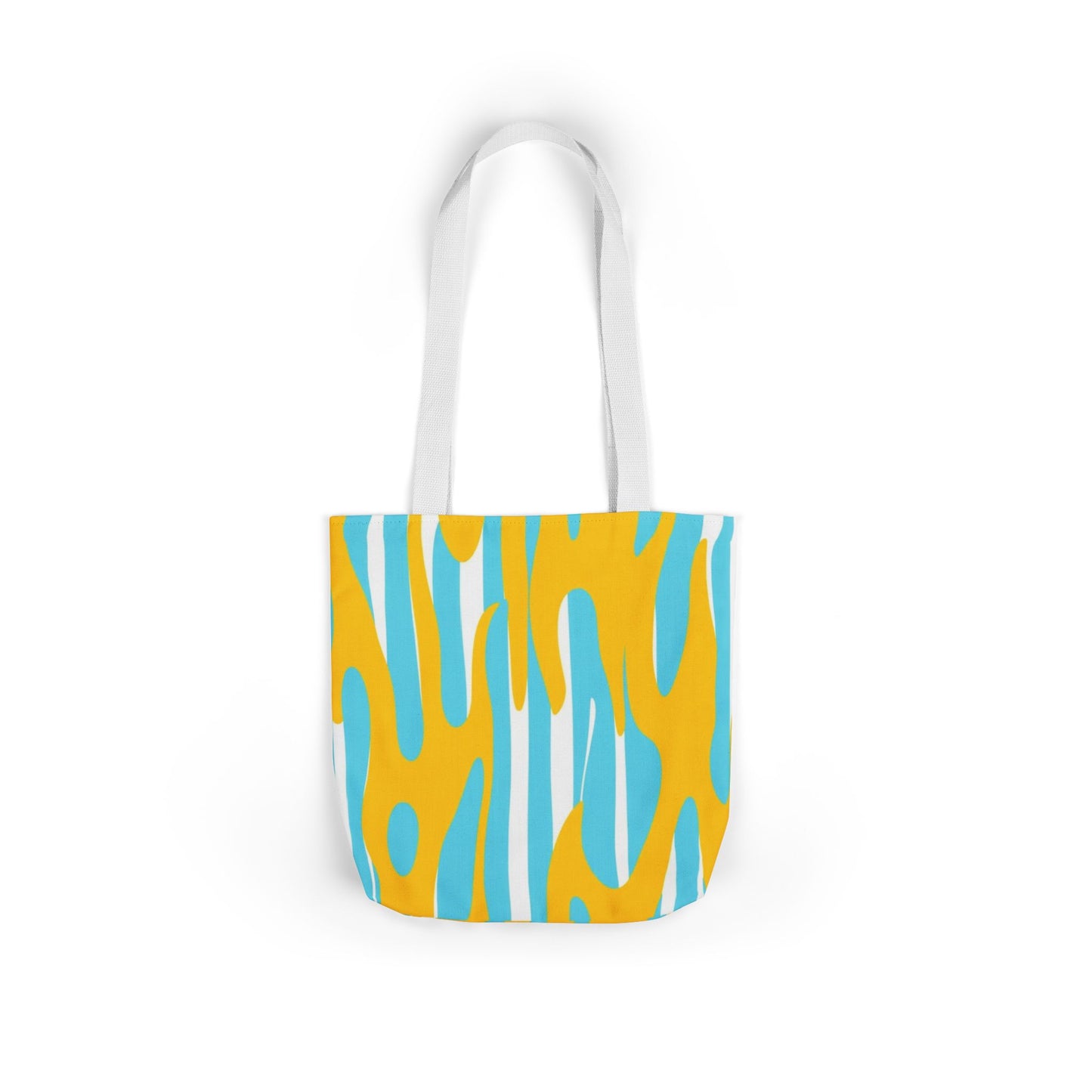 Abstract Wave Pattern Canvas Tote Bag — Bright Blue & Yellow