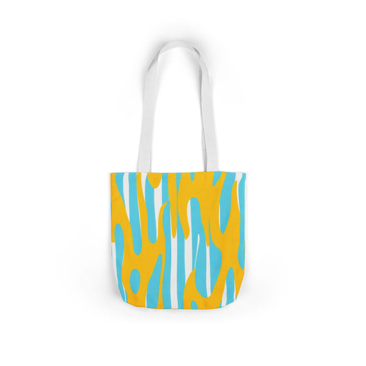 Abstract Wave Pattern Canvas Tote Bag — Bright Blue & Yellow