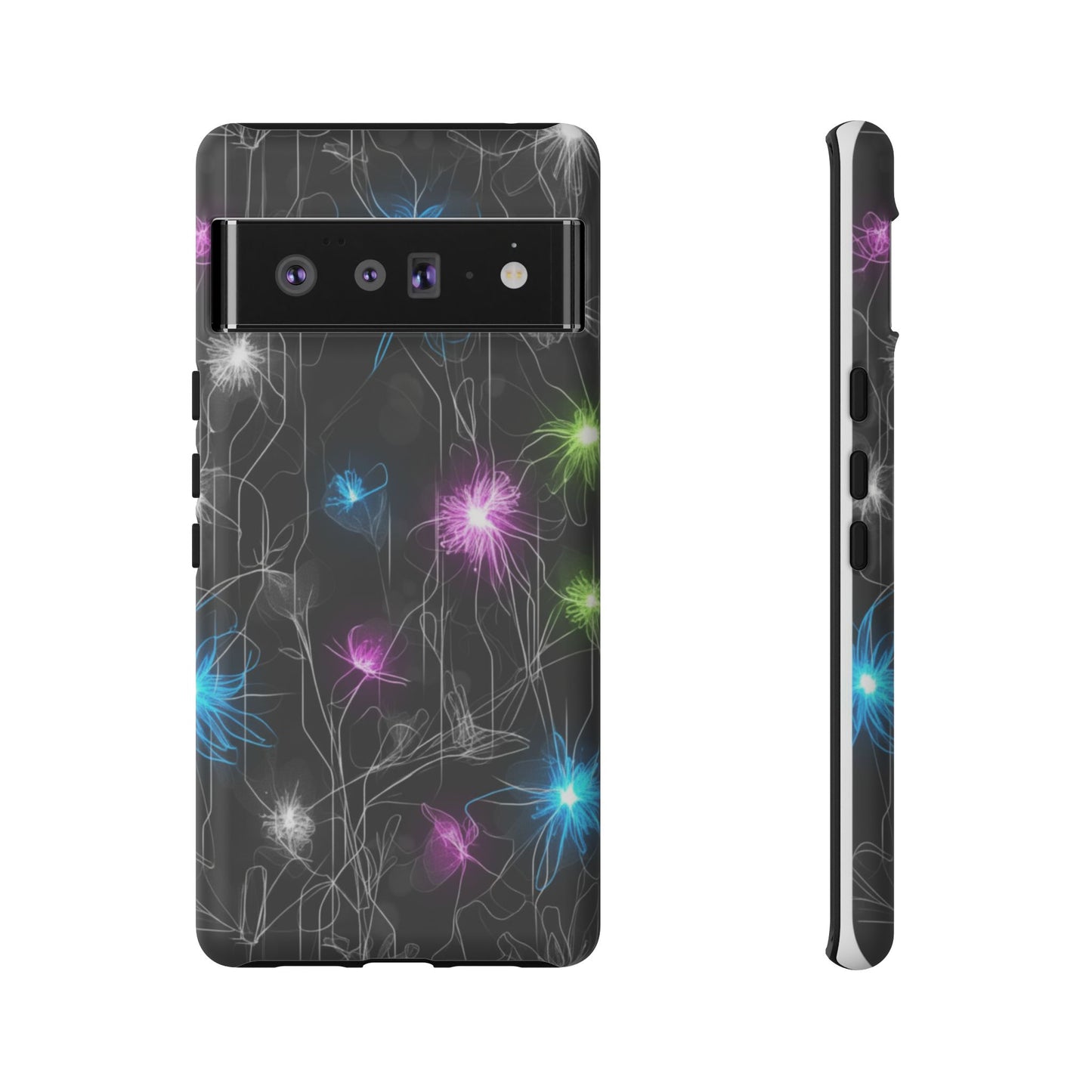 Neon Floral Tough Phone Case — Glow Flower Protective iPhone Cover