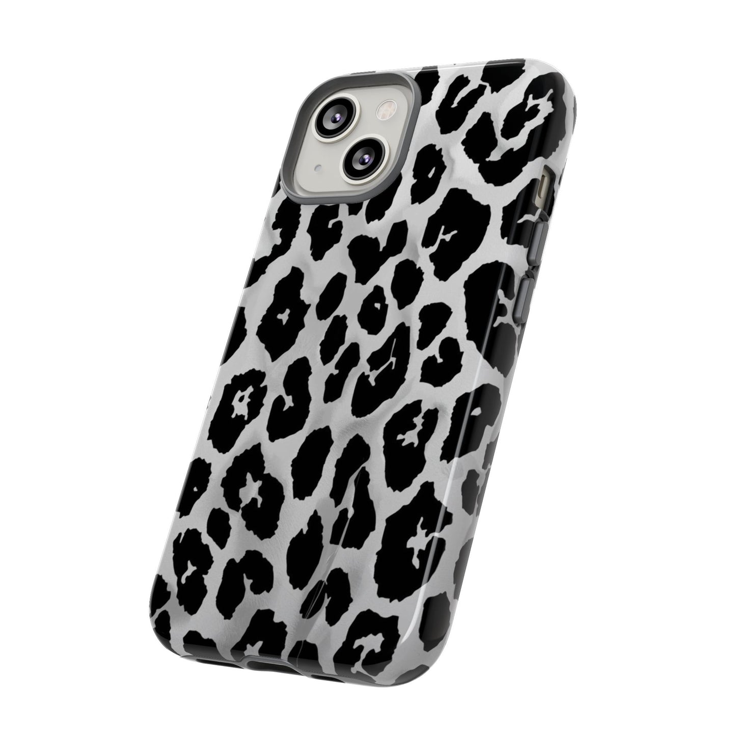 Leopard Print Tough Phone Case – Black & White Animal Pattern Protective Cover