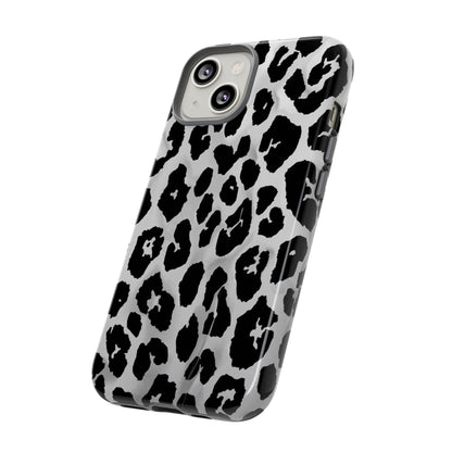 Leopard Print Tough Phone Case – Black & White Animal Pattern Protective Cover