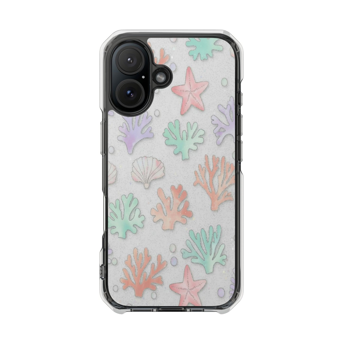Clear Magnetic Phone Case — Pastel Sea Shell & Starfish Design
