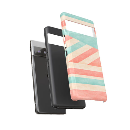 Pastel Stripes Tough Phone Case – Retro Coral & Teal Protective Cover
