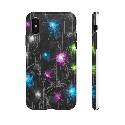 Neon Floral Tough Phone Case — Glow Flower Protective iPhone Cover