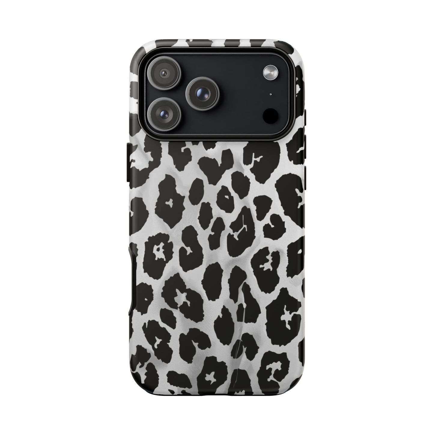 Leopard Print Tough Phone Case – Black & White Animal Pattern Protective Cover