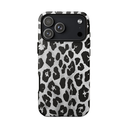 Leopard Print Tough Phone Case – Black & White Animal Pattern Protective Cover
