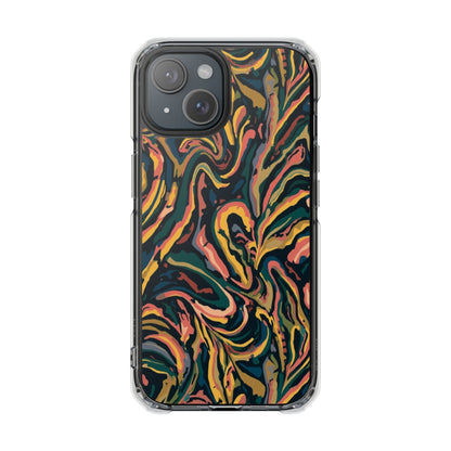 Abstract Swirl Magnetic Clear Phone Case — Yellow & Green Marble Impact Cover