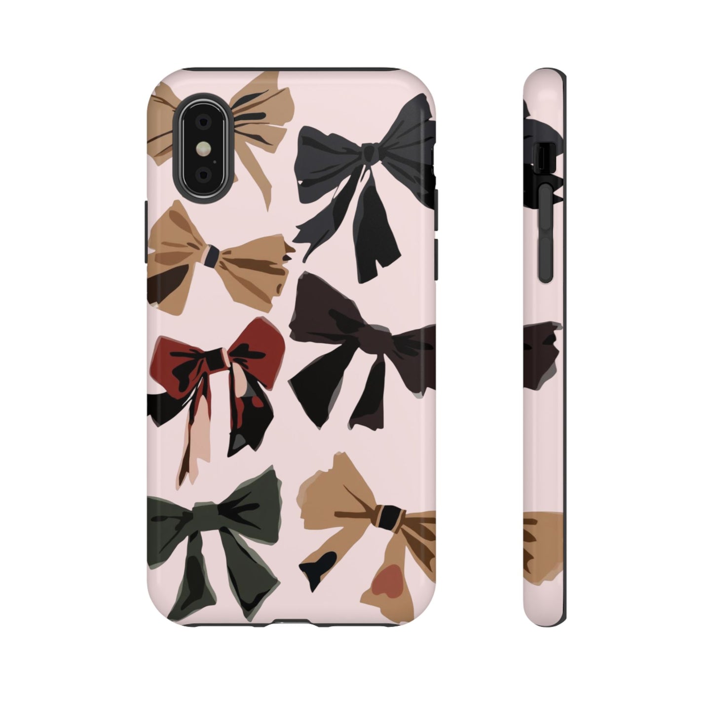 Bow Pattern Phone Case - Pink, Brown & Black Bows Protective Cover