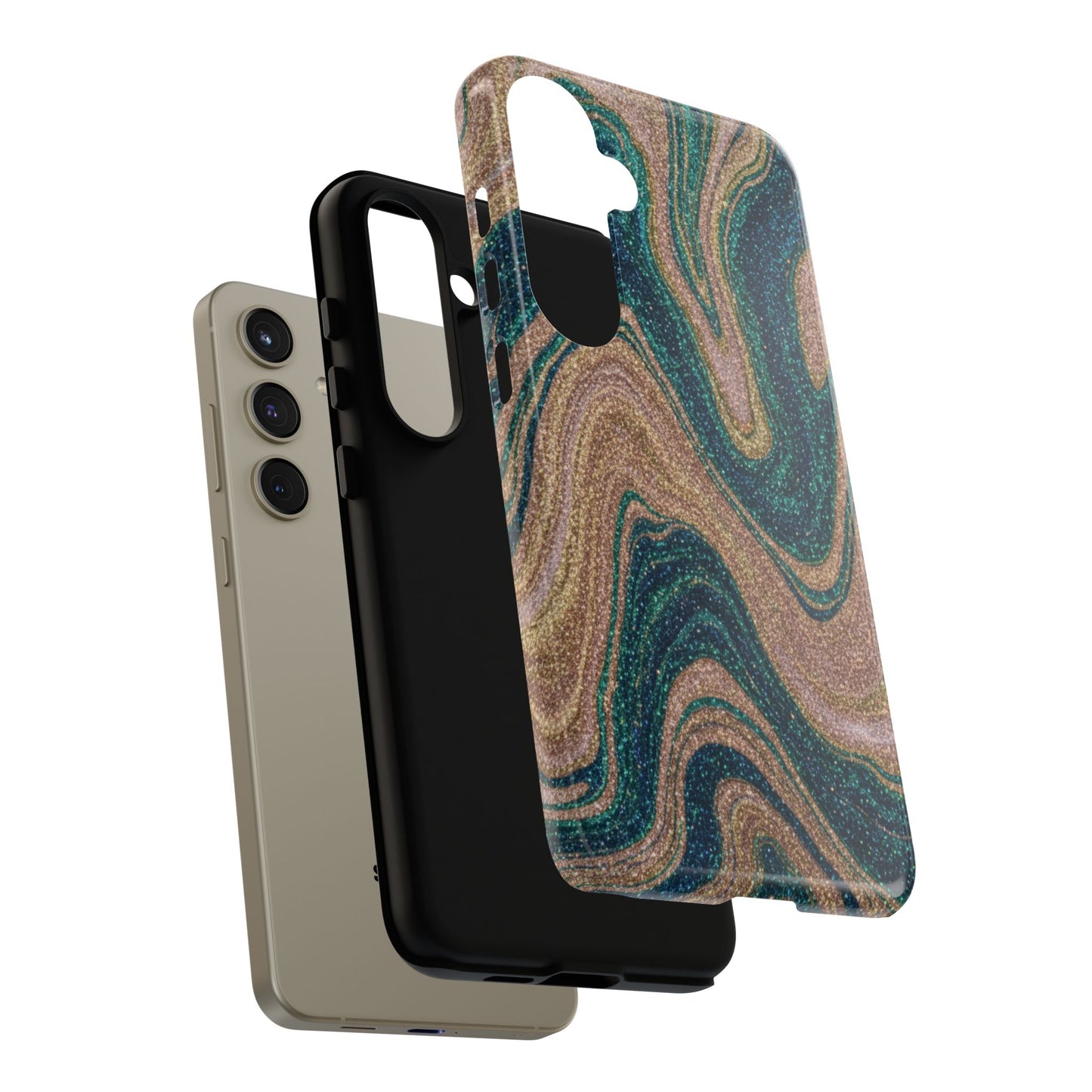 Marbled Teal & Gold Phone Case — Glitter Swirl Tough Case