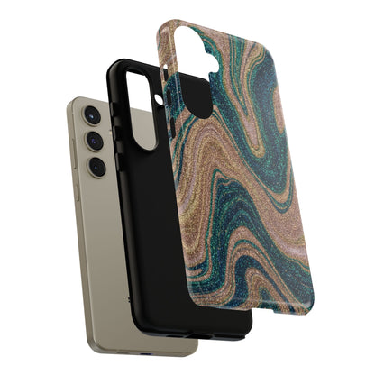 Marbled Teal & Gold Phone Case — Glitter Swirl Tough Case