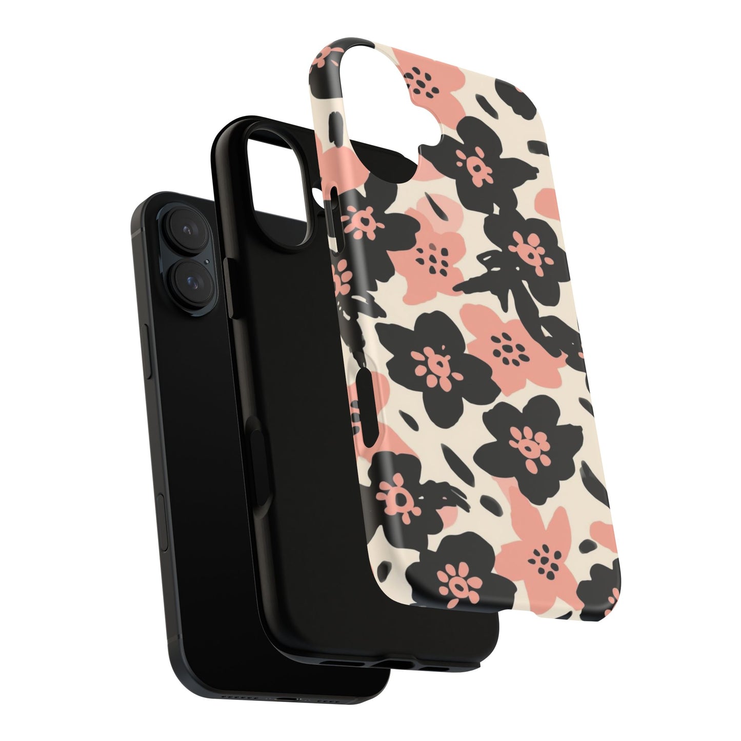 Floral Phone Case — Pink & Black Retro Blossom Protective Cover