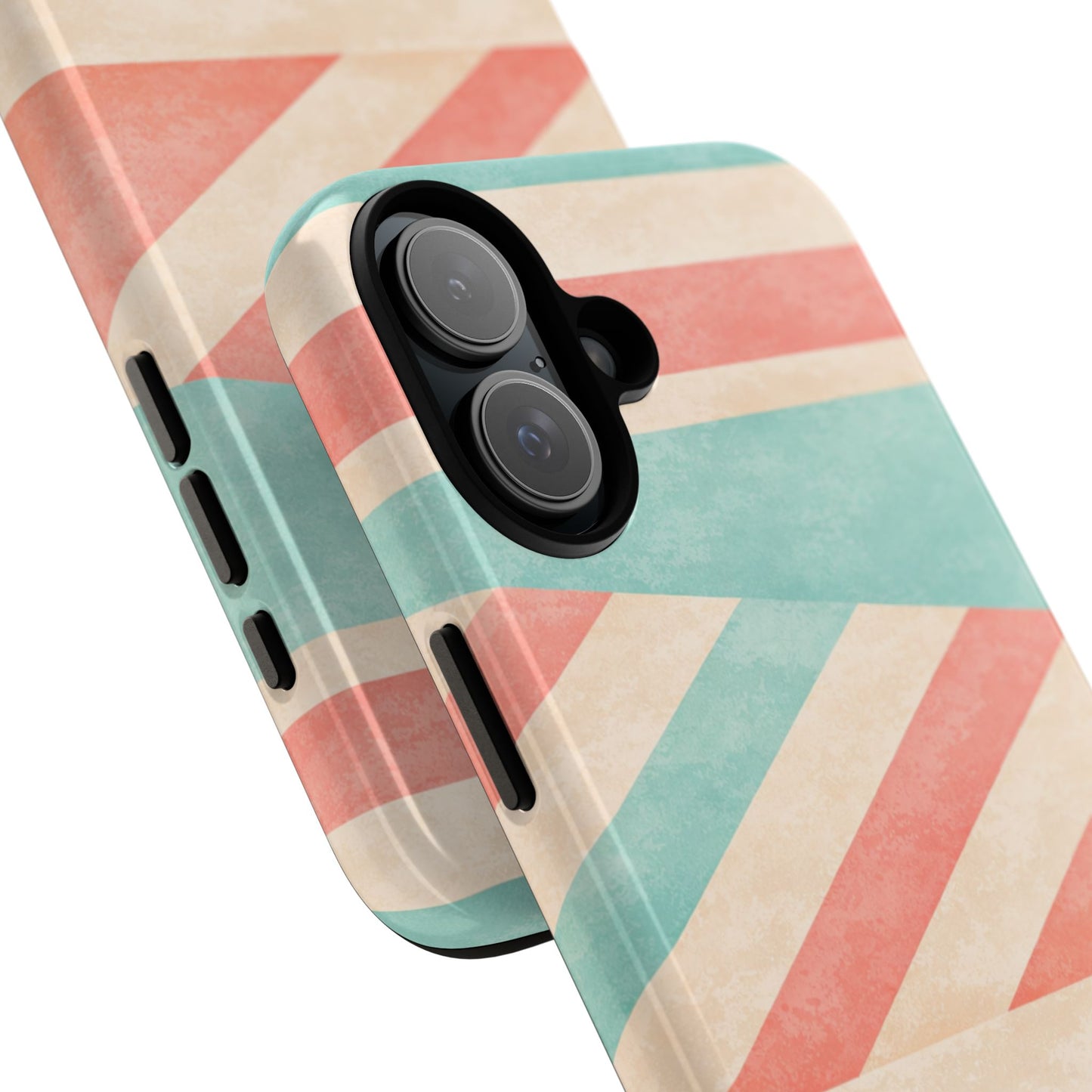 Pastel Stripes Tough Phone Case – Retro Coral & Teal Protective Cover