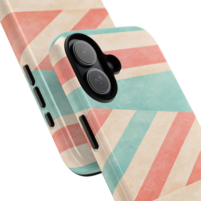 Pastel Stripes Tough Phone Case – Retro Coral & Teal Protective Cover